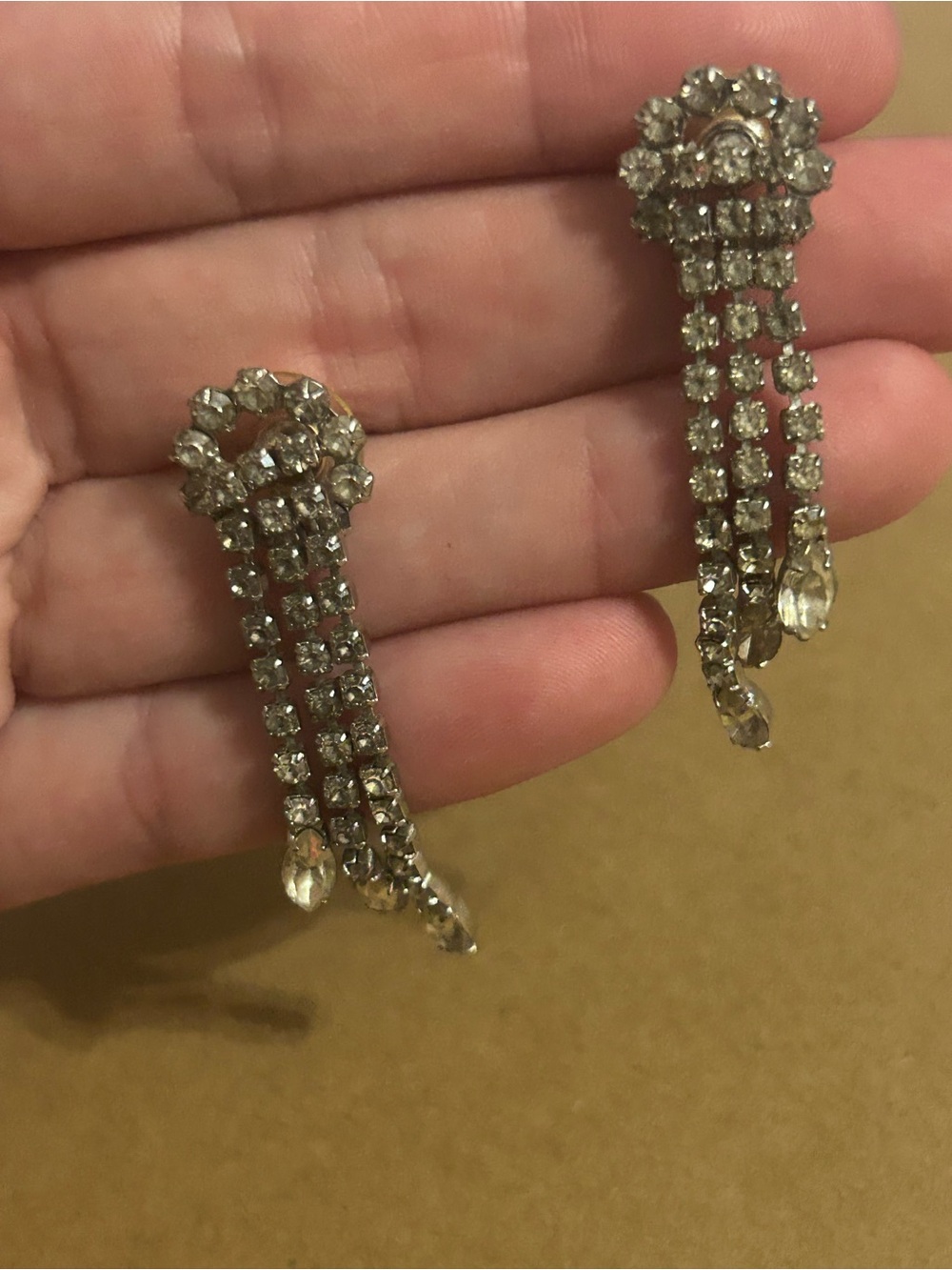 Vintage Costume Crystal Drop Dangle Earrings